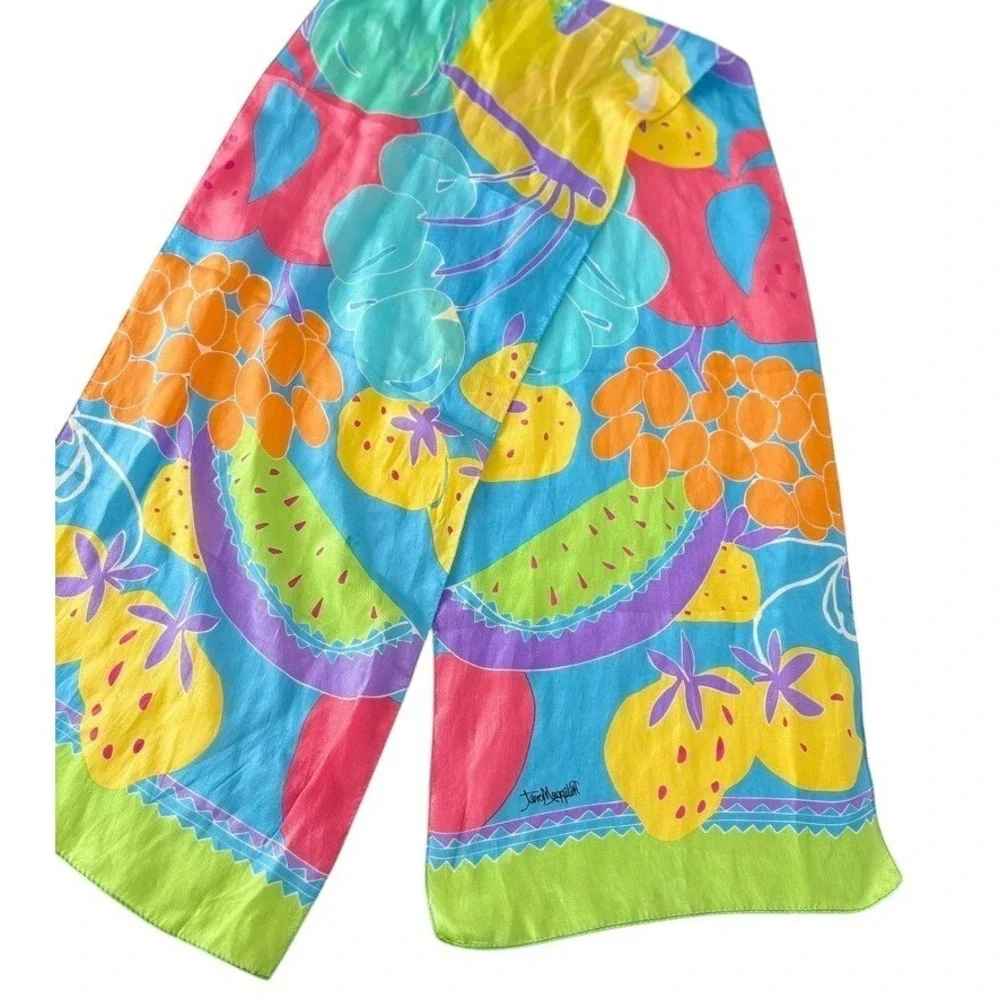Vintage Fruit Bowl Colorful Botanical Silk Scarf Philippe Monet‎